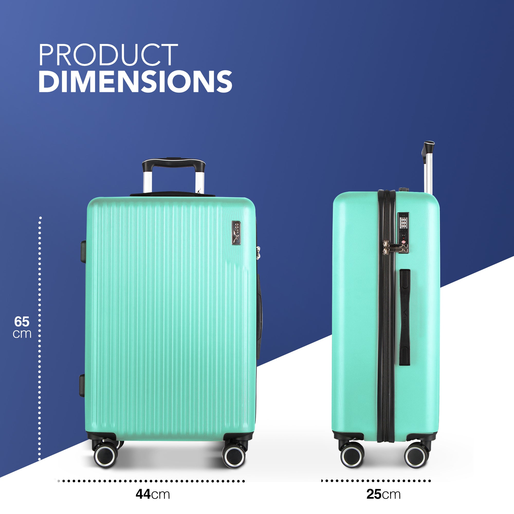 LUGG 65 x 25 x 44cm Vacay Suitcase ABS Luggage with TSA Indent Lock, Aluminium Trolley Handle, 360° Spinner Wheels, Water-Resistant & Durable Material - Airline Compatible (24inch)