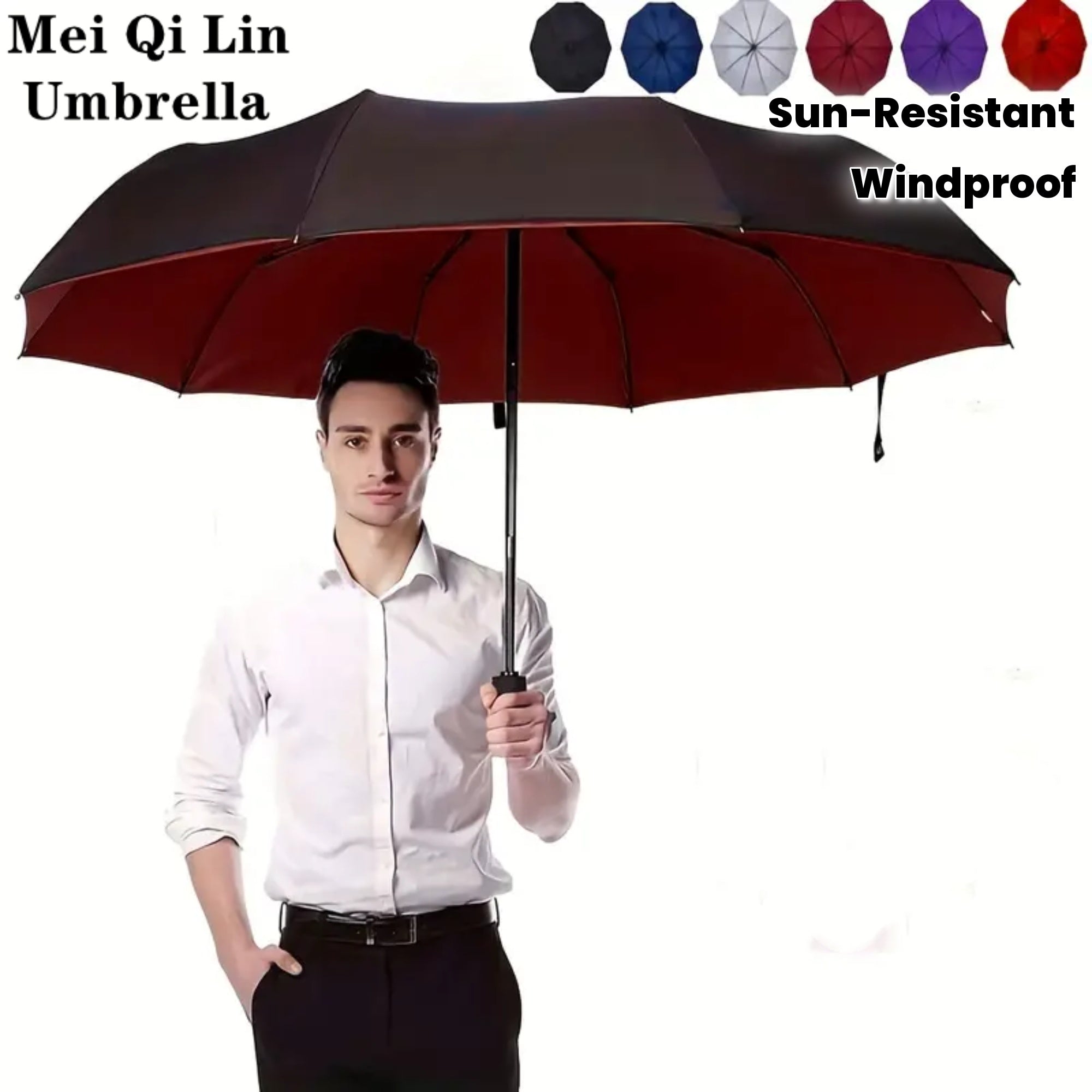 Windproof Automatic Oversized Folding Umbrella – 10-Rib Strong Frame, Sun Protection, Professional Unisex Business & Golf Umbrella