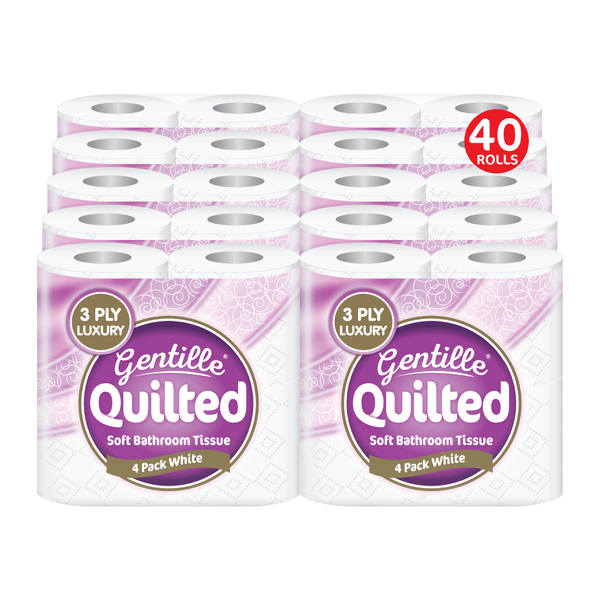 Gentille Quilted Bathroom Tissue Luxury 3-Ply Toilet Roll Super Soft Paper Gentile on Skin, Strong, Embossed 40 Rolls Affordable Bulk Buy Great Value 10 x 4 packs Responsibly sourced