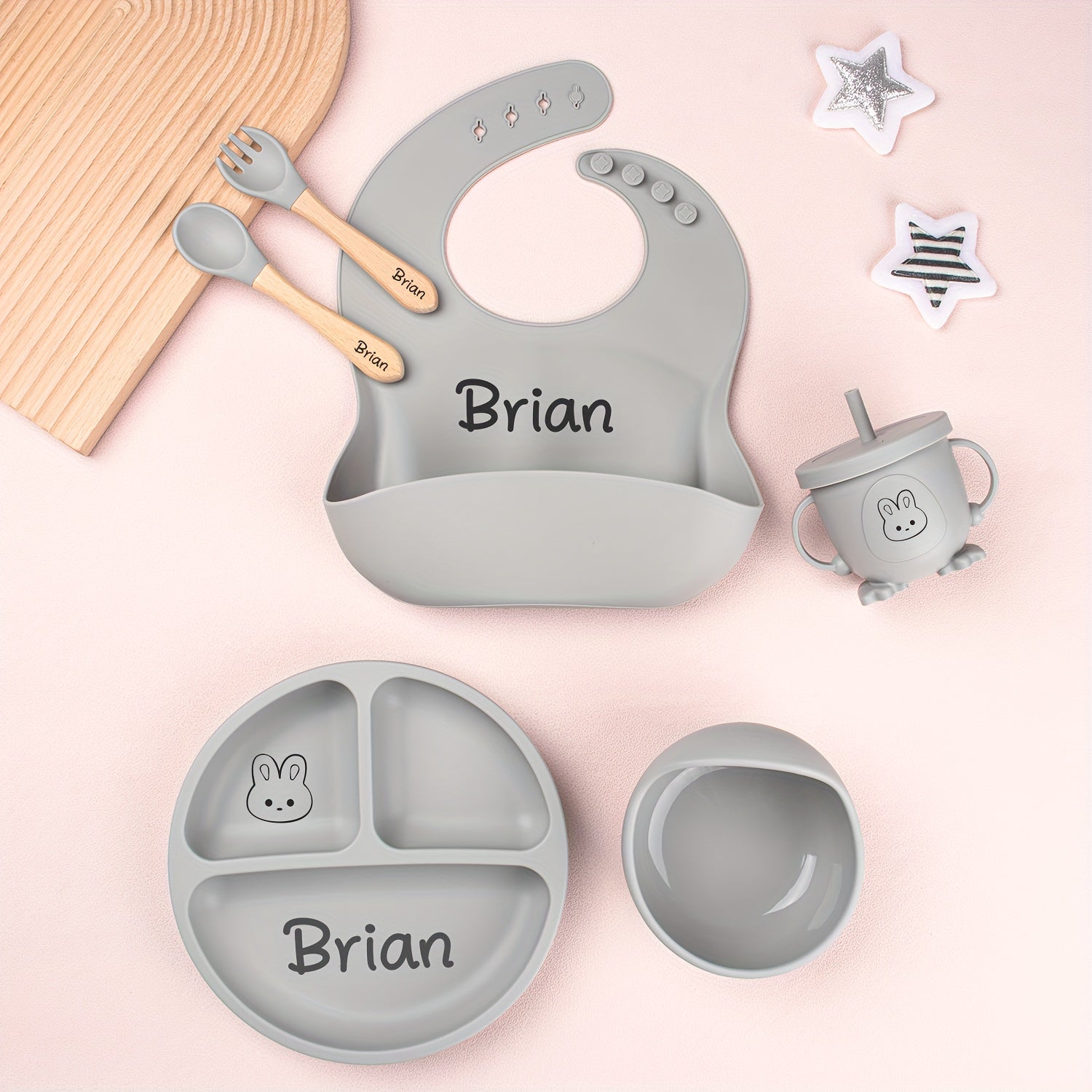 1set Customizable Silicone Feeding Set - Personalized Plate, Cup, and Cutlery Tray with Name - Durable Weaning Kit for Kids - Ideal Shower Gift - Available in Multiple Colors