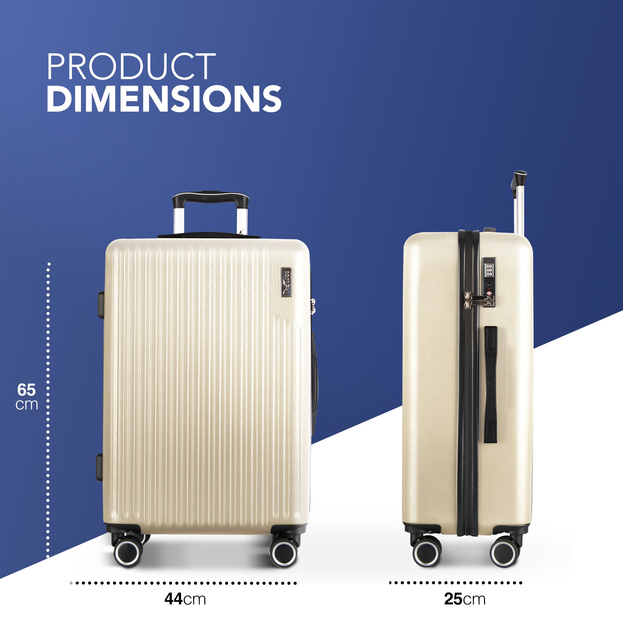 LUGG 65 x 25 x 44cm Vacay Suitcase ABS Luggage with TSA Indent Lock, Aluminium Trolley Handle, 360° Spinner Wheels, Water-Resistant & Durable Material - Airline Compatible (24inch)