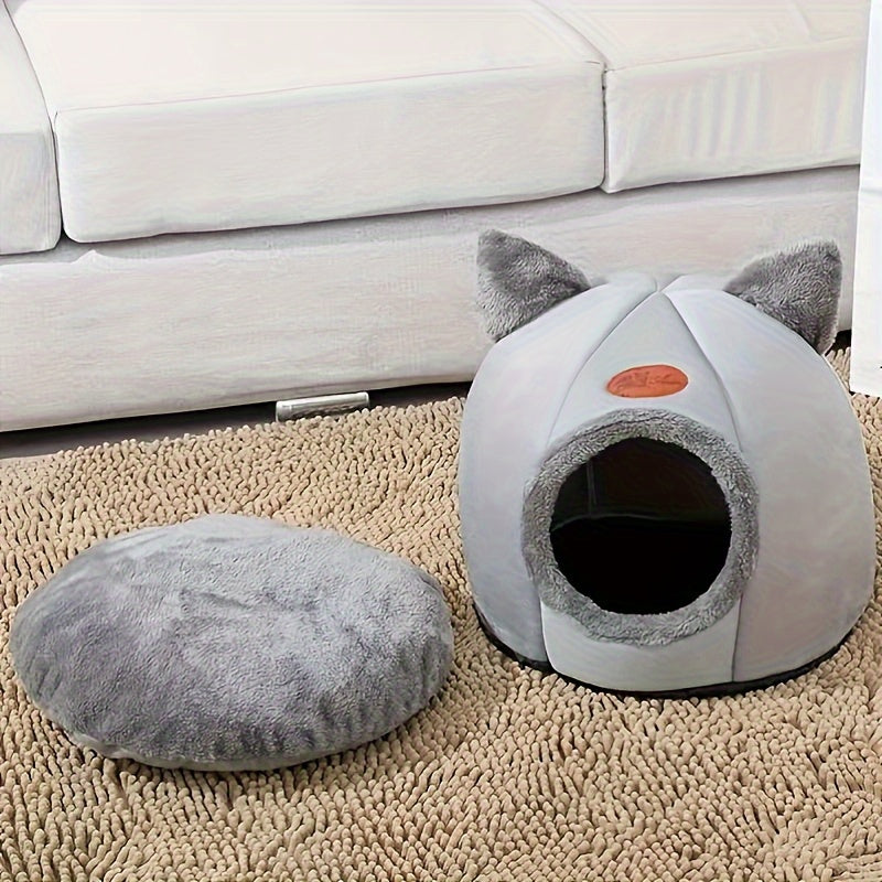 Cozy Cat Haven - Soft, Non-Slip, Comfortable Pet House with Gray Cat Nest Design - Ideal for Indoor Cats, Perfect for Sleeping and Relaxation