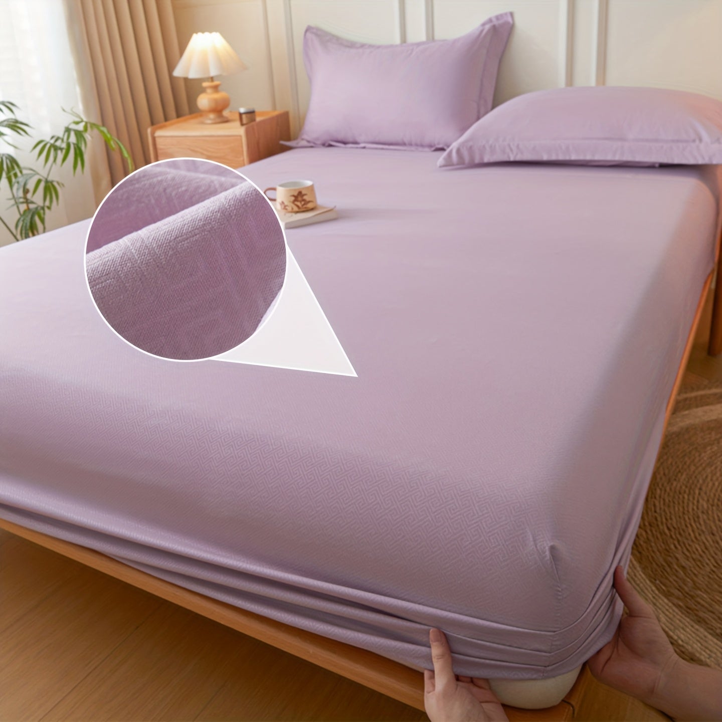 Simple Style Full Wrap Fitted Sheet Mattress Protector Cover, Light Beige-Friendly Comfortable Embossed Design, Non-Slip Fixed Positioning All-Season Machine Washable Without Pillowcase or Cushion