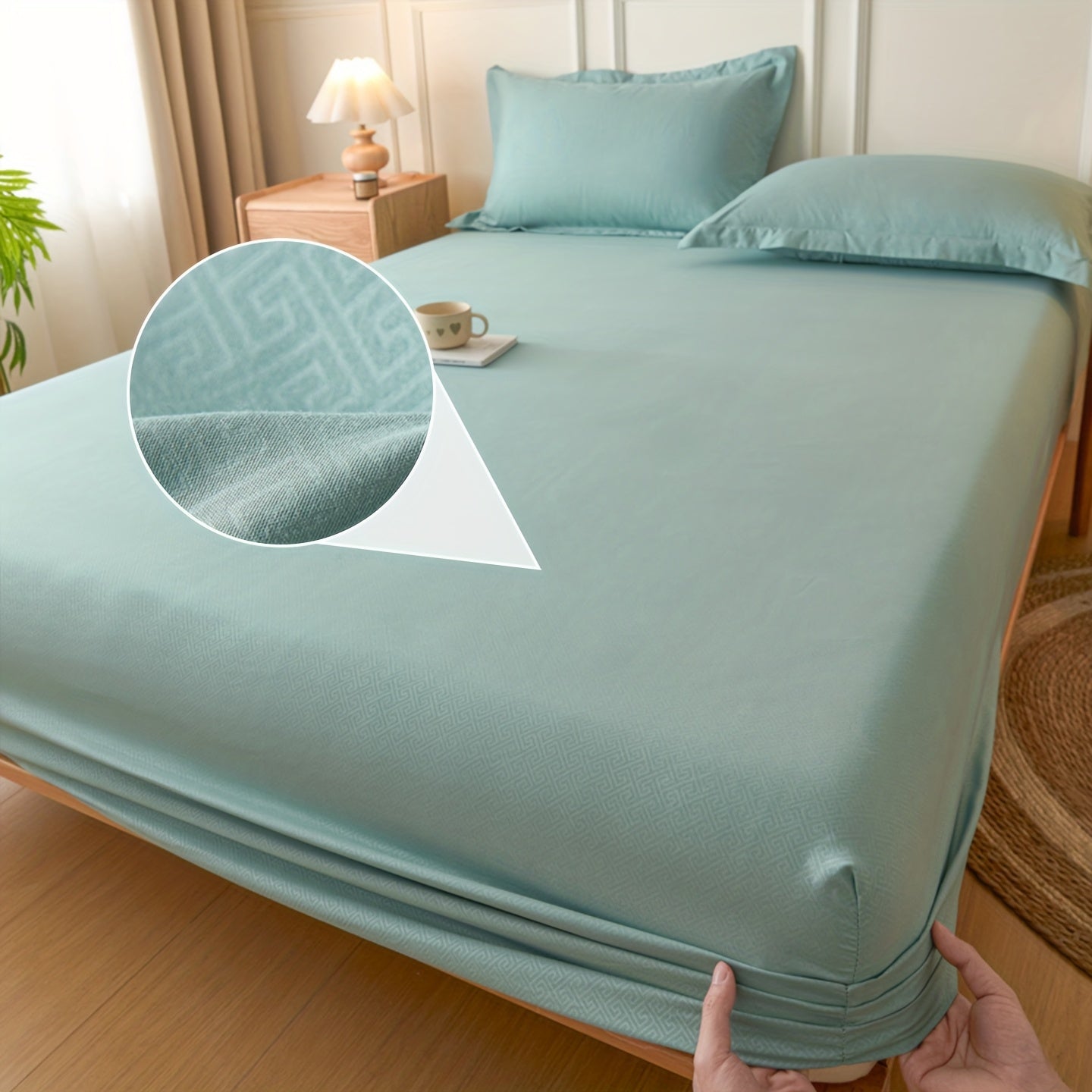 Simple Style Full Wrap Fitted Sheet Mattress Protector Cover, Light Beige-Friendly Comfortable Embossed Design, Non-Slip Fixed Positioning All-Season Machine Washable Without Pillowcase or Cushion