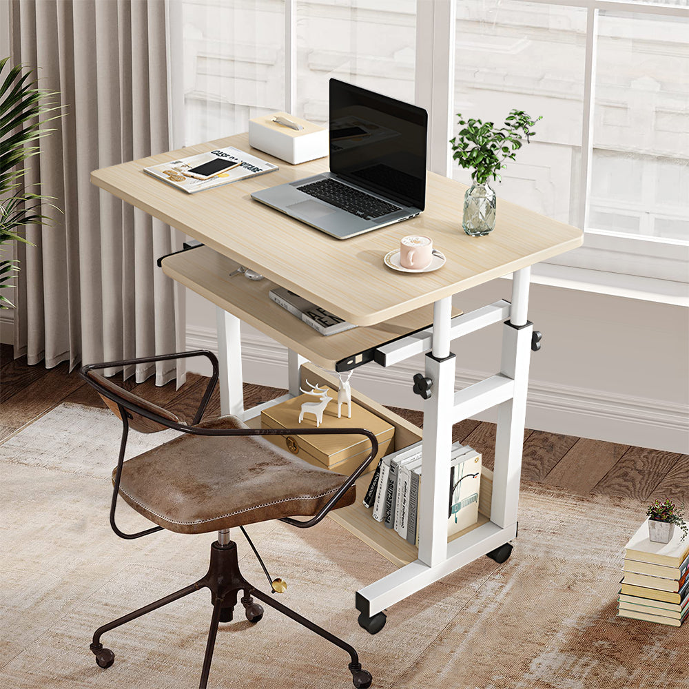 1Pack Adjustable Laptop Desk - Height-Adjustable Mobile Workstation for Sofa/Bedside, Multi-Scene Table for Living Room & Bedroom, Wood Tone 23.62x17.72x27.17-33.46inch