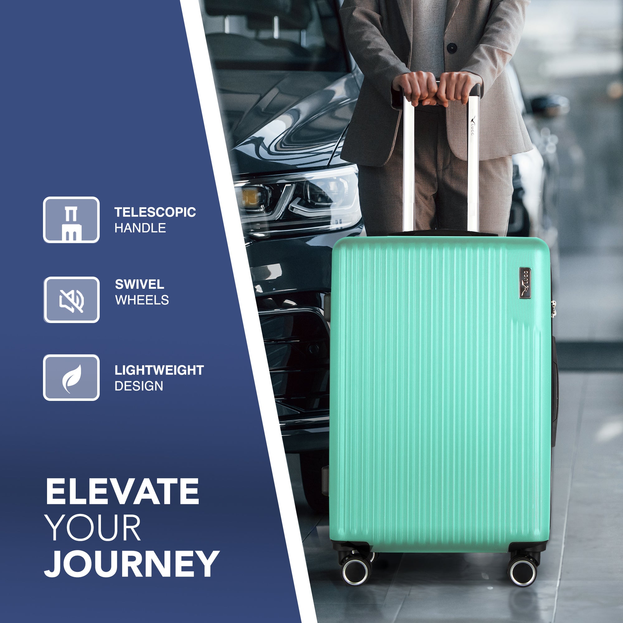 LUGG 65 x 25 x 44cm Vacay Suitcase ABS Luggage with TSA Indent Lock, Aluminium Trolley Handle, 360° Spinner Wheels, Water-Resistant & Durable Material - Airline Compatible (24inch)