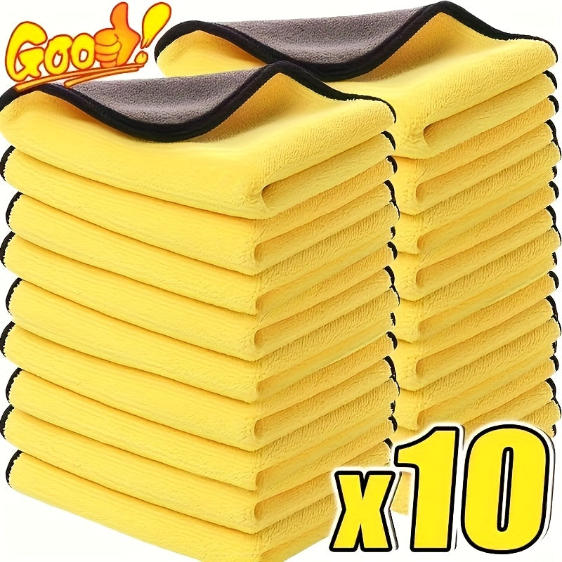 10-Pack Premium Microfiber Car Cleaning Cloths - Super Absorbent, Scratch-Free, Quick-Drying Yellow and Black Towels, Suitable for Cars, Motorcycles, Boats, Home, Auto Detailing and Beauty Use, Car Cleaning Accessories, Vehic