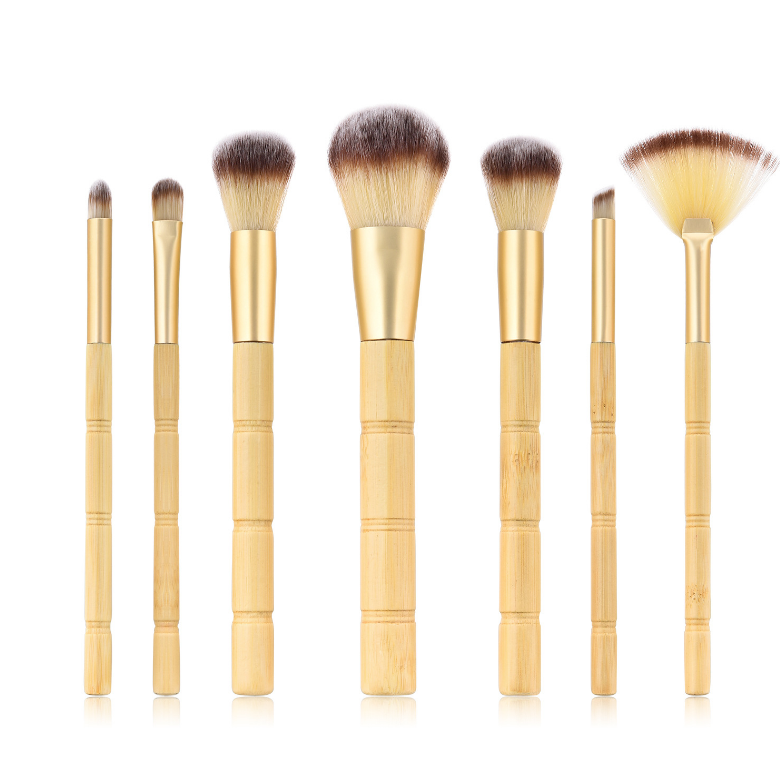 NEW 7 PIECES Bamboo Makeup Brushes Kit: Natural Soft Brush for Foundation, Blurry Eye, Beginner Cosmetic Brush Adjusting Tool