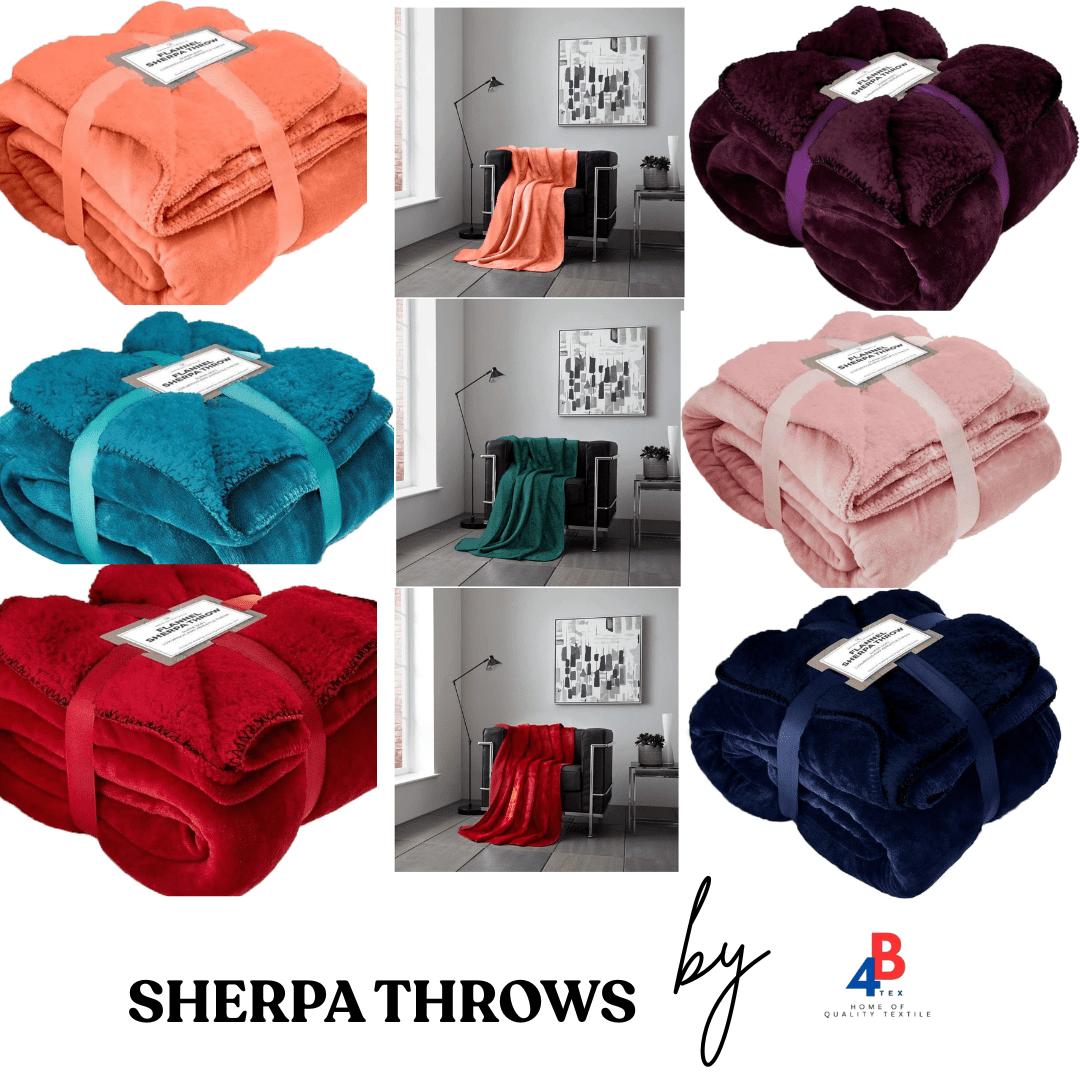 4B Sherpa Throw Blanket - Premium Ultra Soft and Warm Cozy Layer for Sofa, Bed and Couch, Fluffy Reversible Plush Design, Lightweight Decorative Throw for Comfort and Style in Multiple Colours.