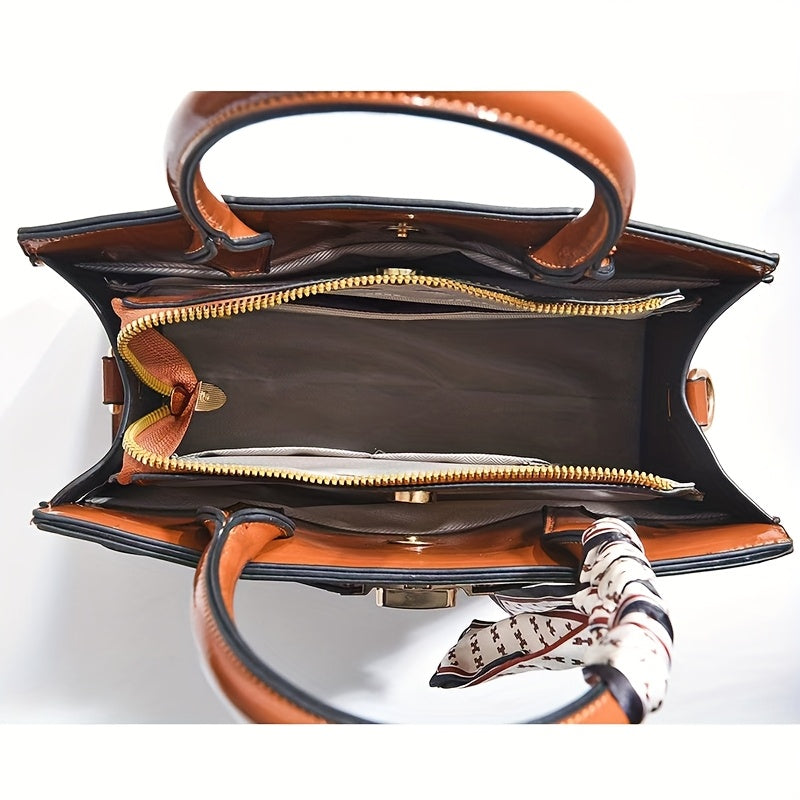 CHROSGEKEIDI Women's Luxury Crocodile-Texture Handbag - Adjustable Crossbody/Shoulder Strap, Golden-Tone Hardware, Zipper Closure, Structured Tote - Elegant Black Purse for Work, Travel, Everyday Use - Durable & Versatile Des