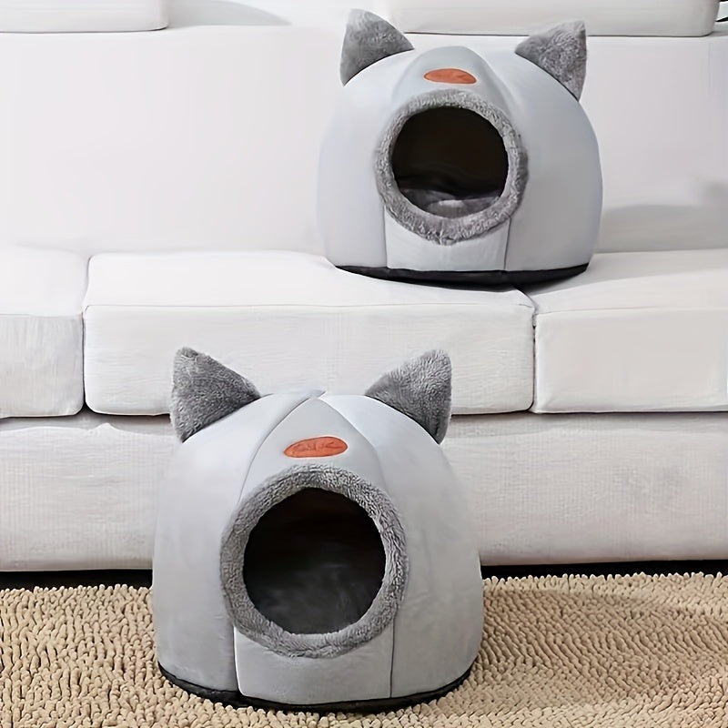 Cozy Cat Haven - Soft, Non-Slip, Comfortable Pet House with Gray Cat Nest Design - Ideal for Indoor Cats, Perfect for Sleeping and Relaxation