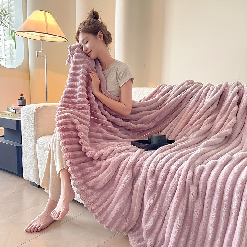 Fleece Throw with Elastic Stripes - Essential for Living Room, Bedroom, Travel, All Four Seasons (Pillowcase and Pillow Core Not Included)