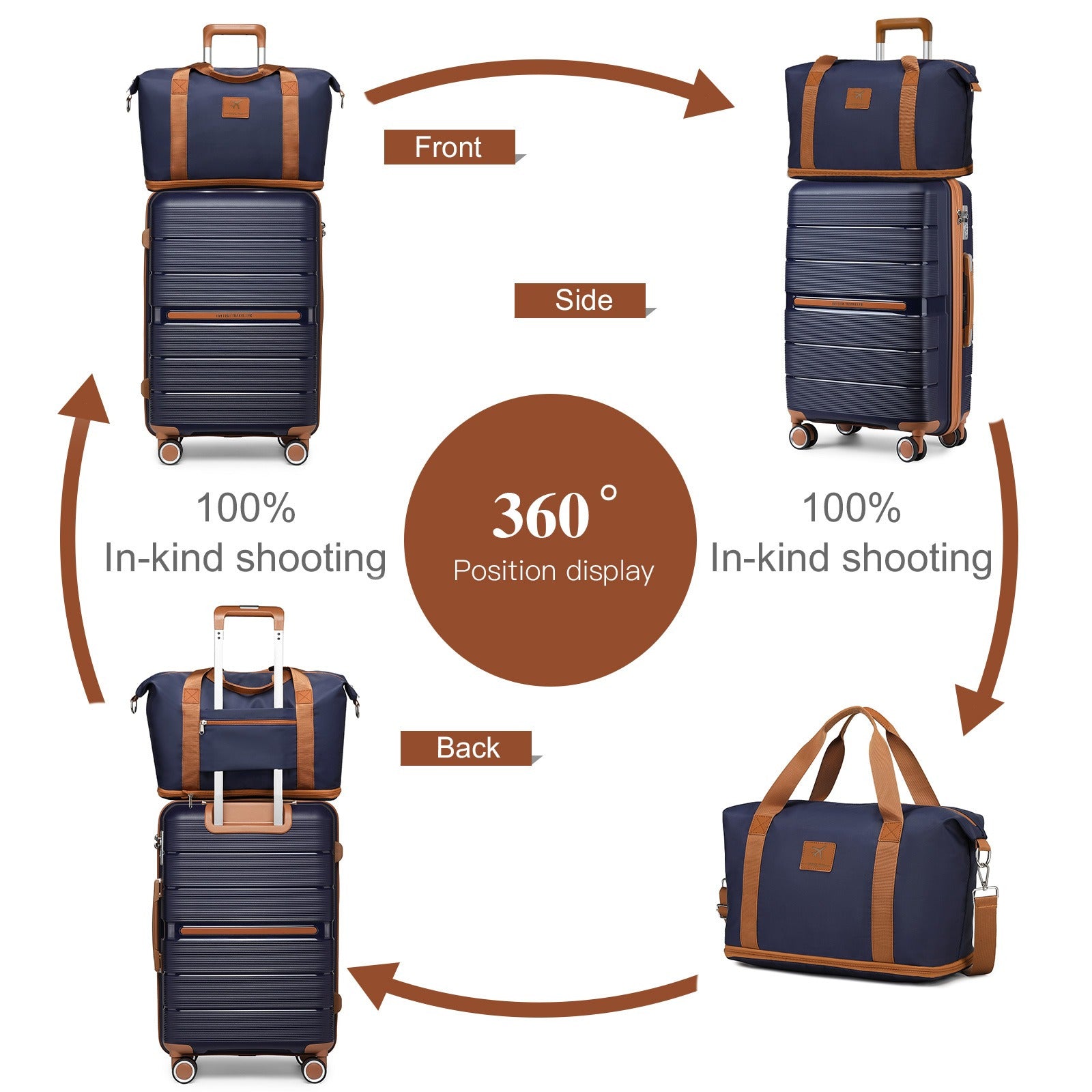 BRITISH TRAVELLER 3pcs Hard Case Suitcase Trolley Set with Multi-Texture, 100% PP Material. Hand Luggage Suitcase Equipped with 4 Smooth-rolling Spinner Wheels, Ideal for Travel. Comes with TSA Lock and Tote Bag, Perfect for