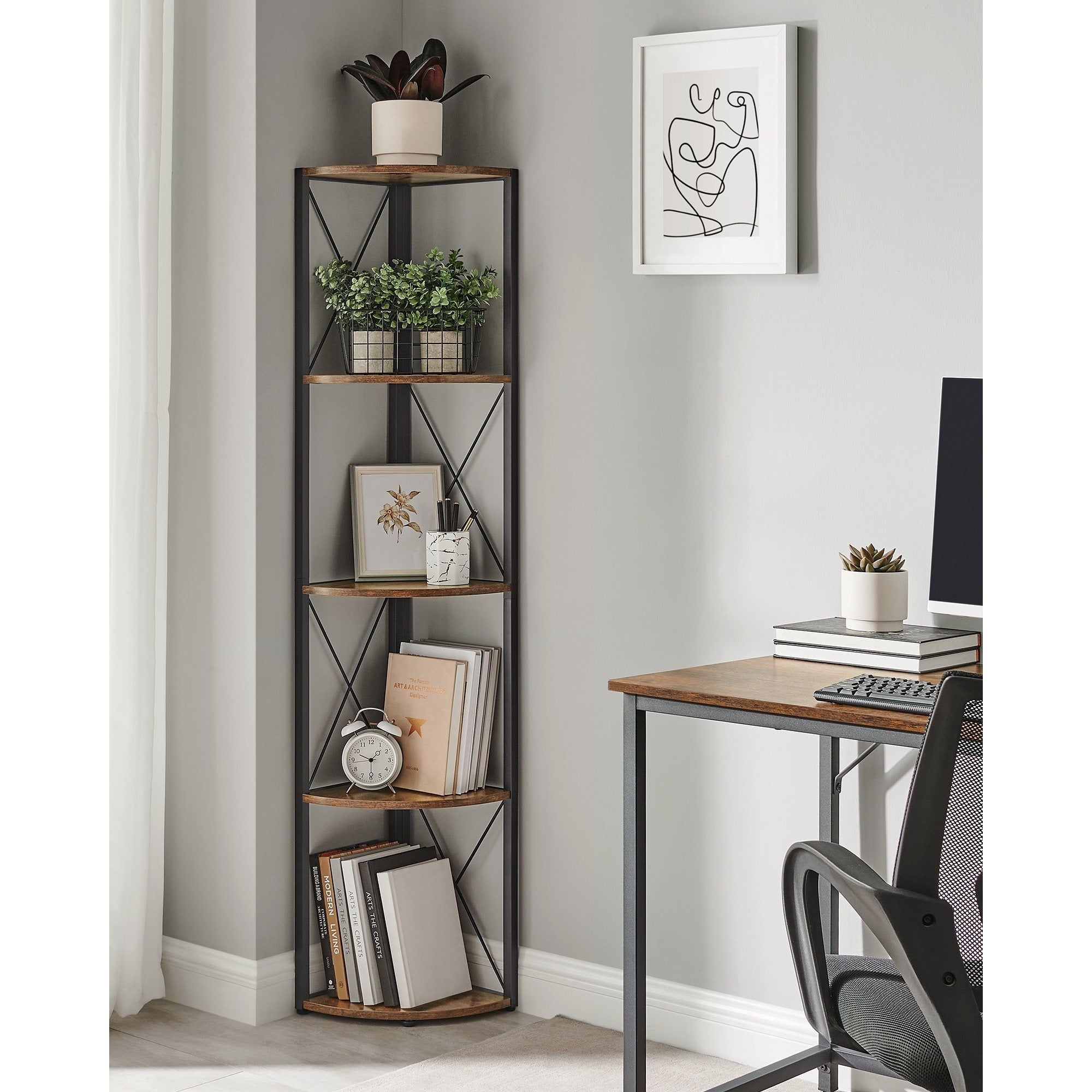 5-Tier Corner Shelf, Storage Shelving, Versatile for Plants Books, for Bedroom Living Room Kitchen Office, Easy Assembly, Industrial