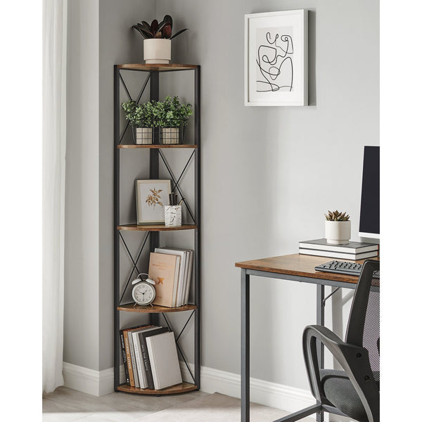 5-Tier Corner Shelf, Storage Shelving, Versatile for Plants Books, for Bedroom Living Room Kitchen Office, Easy Assembly, Industrial