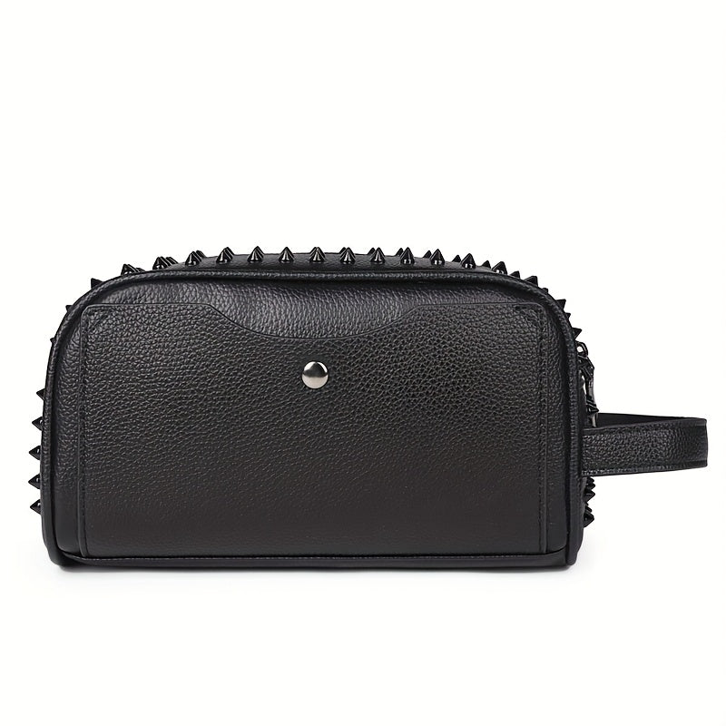 LUMG 's & 's Gothic Punk Handbag - Black Spiked Stud Accent Handheld Purse, Golden-Tone Hardware, Durable Unisex Clutch for Daily Use, Travel, Parties - Edgy Gift for & (Motorcycle Style Inspired)