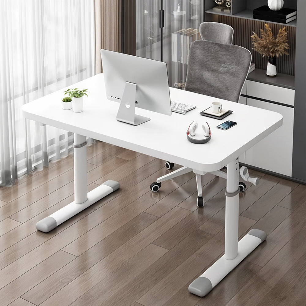 1pc Ergonomic Manual Standing Desk - Height Adjustable Work Table (60-90cm) with Reinforced Frame, Perfect for Home Office, Gaming & Study (White, Easy Assembly)