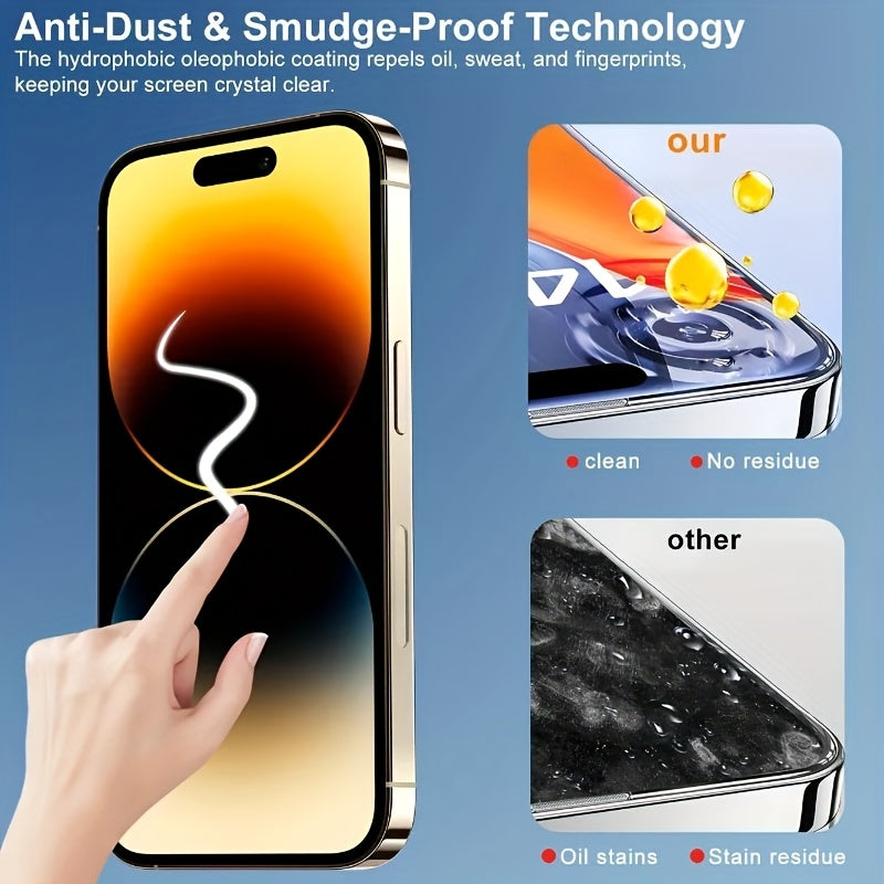 4pcs Full Cover Privacy Tempered Glass Screen Protector for iPhone 17 Pro Max/17 Air/16 Pro Max/15 Pro17/16/15/14/13/12/11/16e/Plus/Mini/X/XR/XS Max/7/8/SE2/SE3, 9H+ Hardness, Ultra HD, Anti-Scratch, Anti-Fingerprint, Easy to