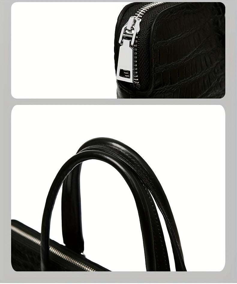 Men's Crocodile Pattern Briefcase - Stylish Business & Commuter Bag with Laptop Compartment, Adjustable Shoulder Strap, and Zipper Closure, Black, Laptop Carrying Case