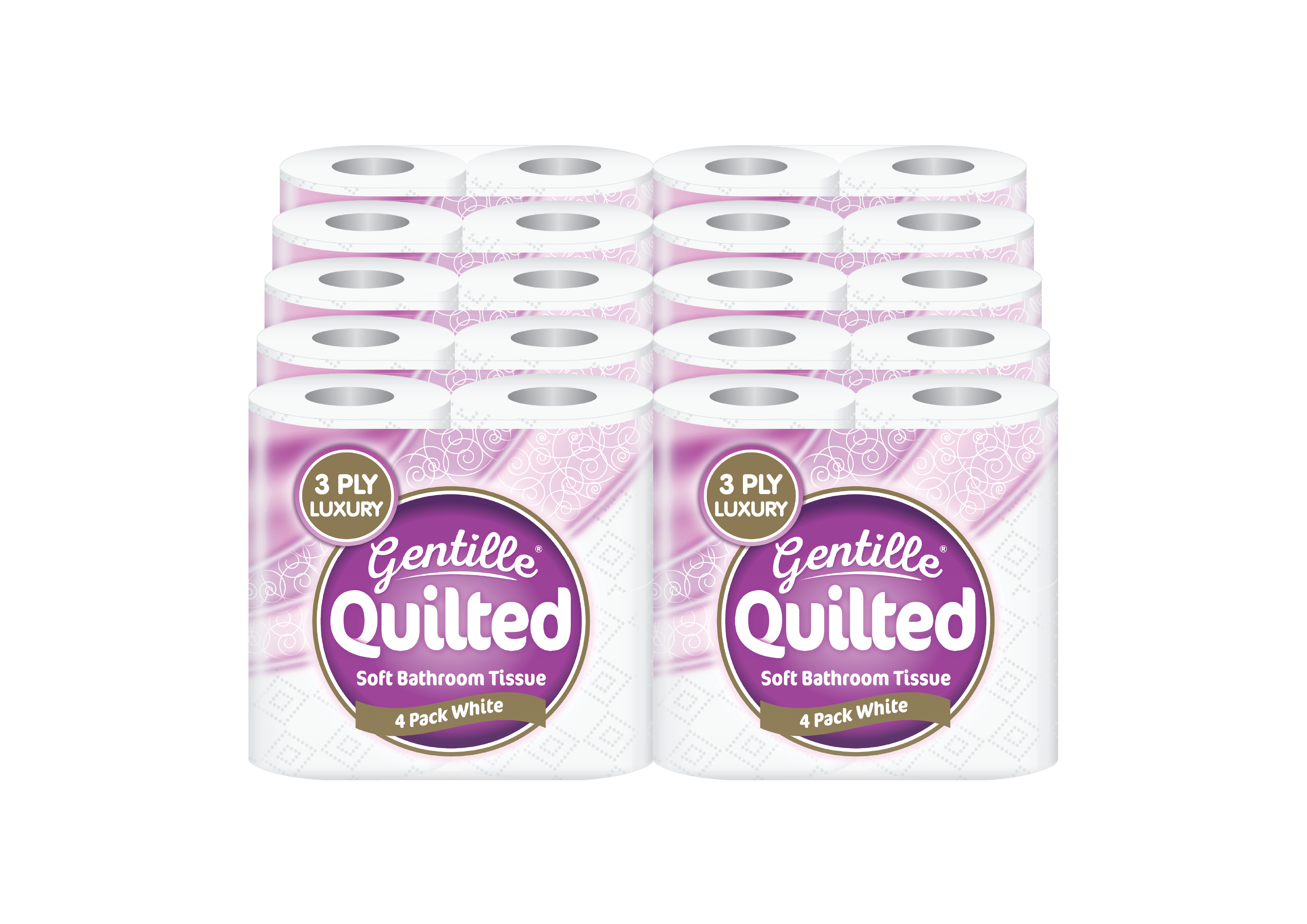 Gentille Quilted Bathroom Tissue Luxury 3-Ply Toilet Roll Super Soft Paper Gentile on Skin, Strong, Embossed 40 Rolls Affordable Bulk Buy Great Value 10 x 4 packs Responsibly sourced
