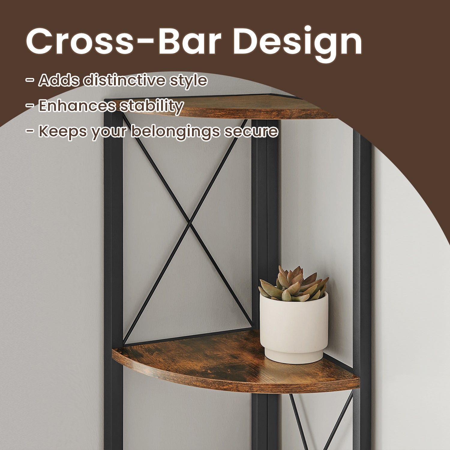 5-Tier Corner Shelf, Storage Shelving, Versatile for Plants Books, for Bedroom Living Room Kitchen Office, Easy Assembly, Industrial