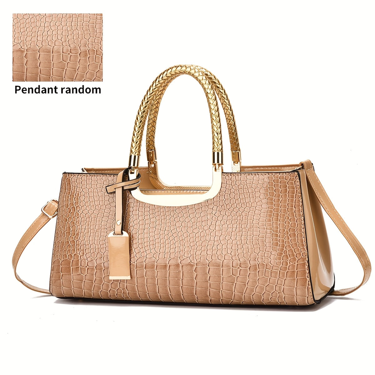 Elegant Evening Clutch, Made of Crocodile-Patterned with Golden Hardware And a Detachable Shoulder Strap - a Stylish Handbag for Parties, Weddings, And Formal Events, Luxurious Women'S Bag with a Glossy Stone-Textured Crocodi