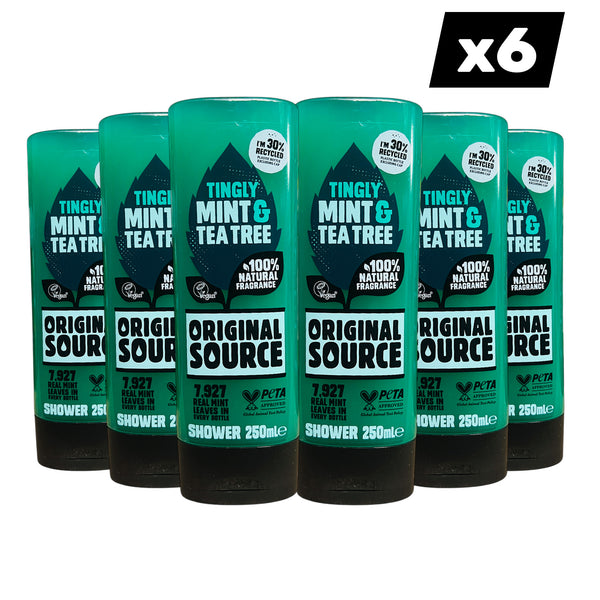 Original Source Tingly Mint & Tea Tree Shower Gel | Refreshing Body Wash Multipack | 6 x 250ml Family Pack