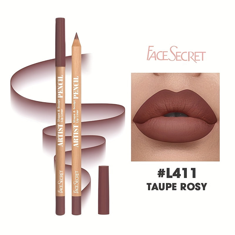 Face Secret Lip Liner - Long-Lasting Matte Lip Pencil with Natural Oak Brown, Pink, Red, Berry, Coral, Nude, Golden, Green, Purple, Orange