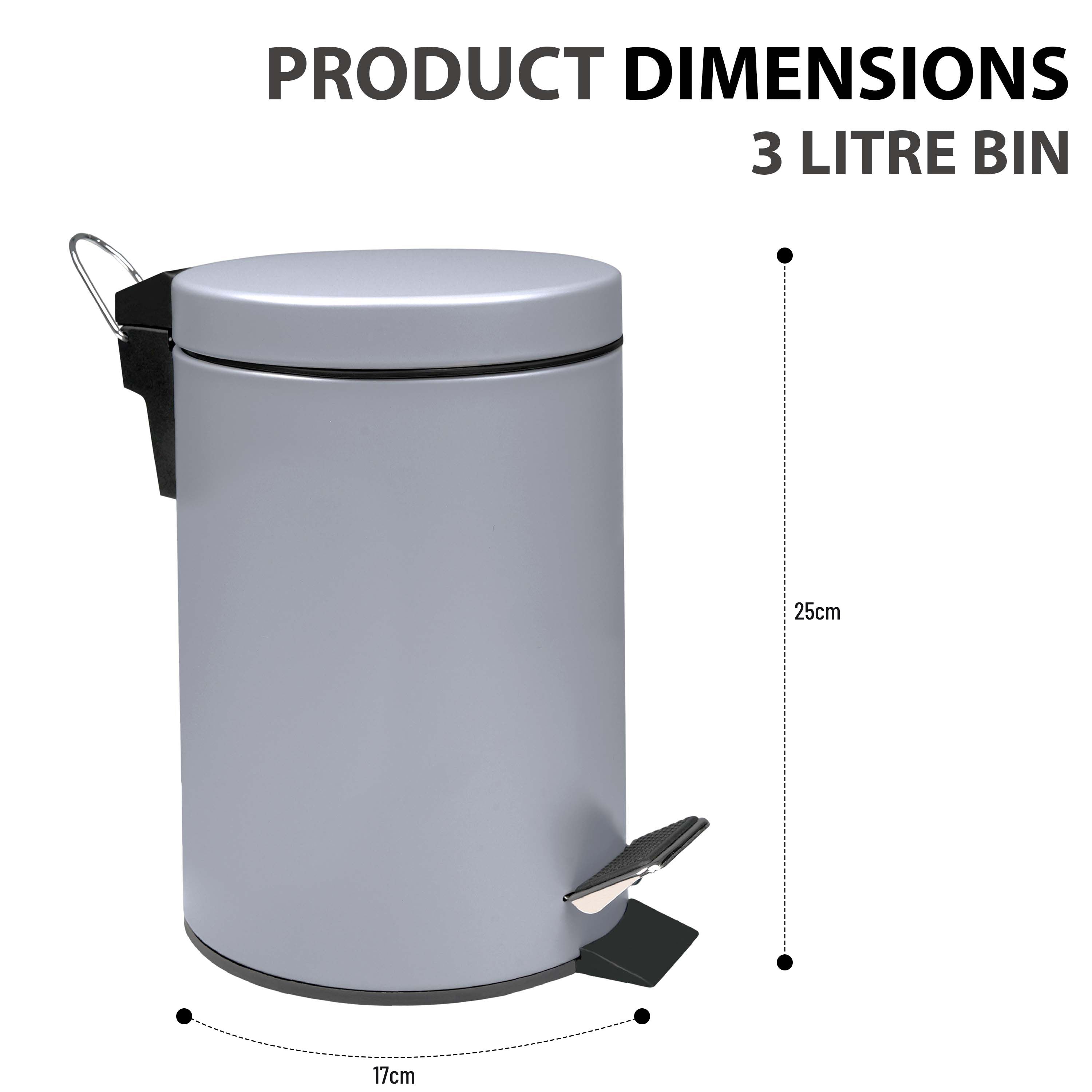 3L Small Pedal Bin – Compact Rubbish Waste Stainless Steel Bin for Bathroom, Kitchen & Toilet – Hands-Free Soft Close Lid, Durable & Easy to Clean – Ideal for Home & Office Use