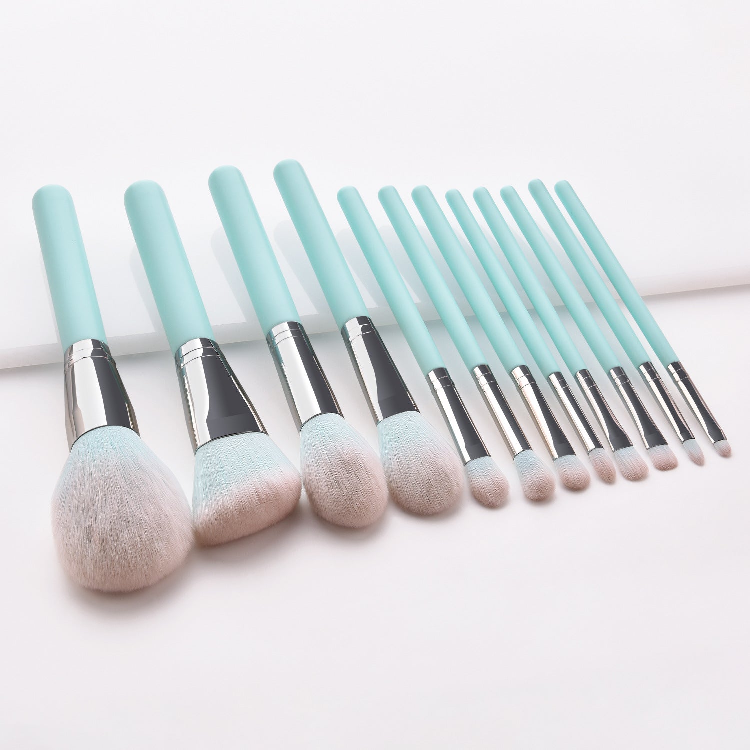 12pcs Light Blue Handle Makeup Brush Set: Foundation, Eyeshadow Brush with Bag, Makeup Tool Set