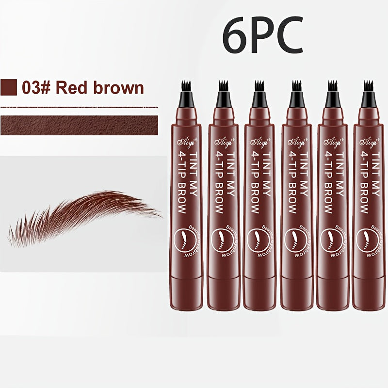 6-Pack Makeup Artist Special One-Stroke Shaped Simulation Eyebrow Feeling Ultra-Thin Four-Pronged Eyebrow Pen Waterproof and Anti-Scratch No Bleeding Natural Three-Dimensional Eyebrow Pen Natural and Vivid Roots Clear Not Rem