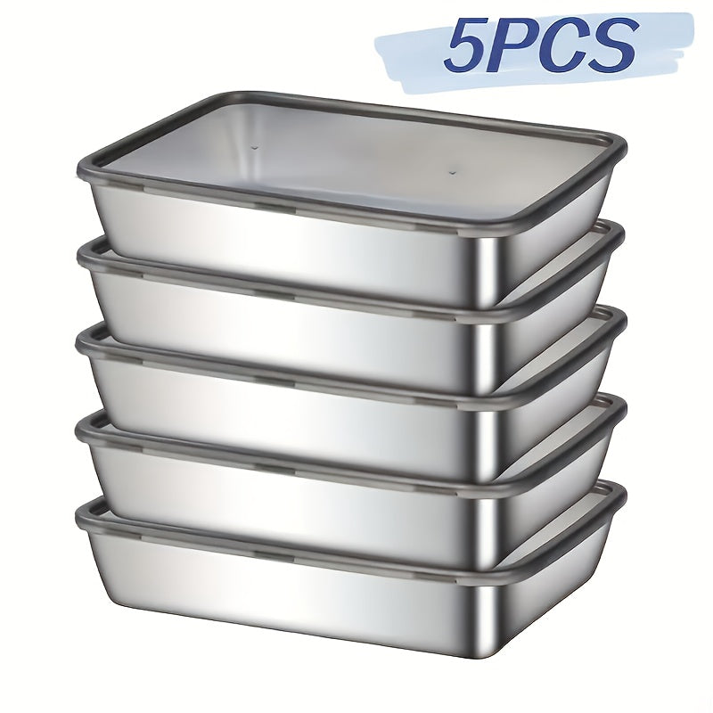 Stainless Steel Food Storage Containers Set of 5, Reusable, Square, Flip Top, Multipurpose, Dishwasher Safe, with No Electricity Needed, for Kitchen & Dining Organization