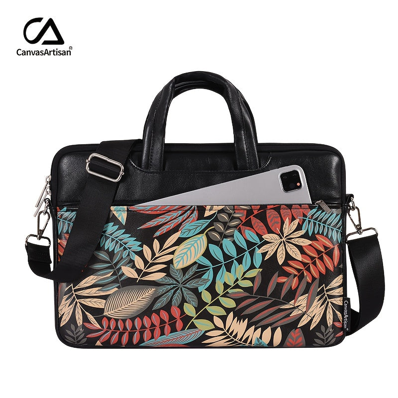 Canvas Artisan Laptop Briefcase with Handle & Adjustable Strap - Heavy-Duty Shockproof Anti-Collision Sleeve, Zipper Closure, Golden-Tone Hardware, Compatible with HP MagicBook/Dell Laptops, Stylish Protective Computer Case f