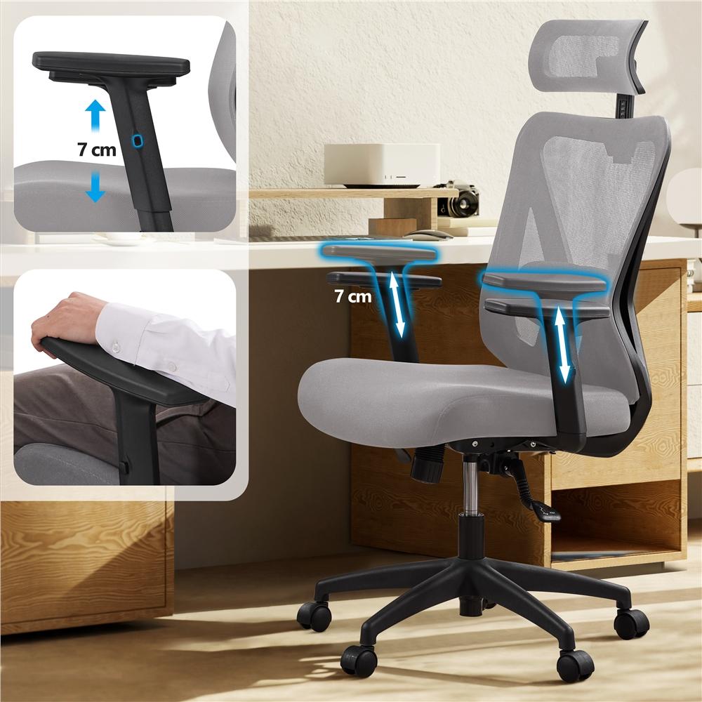 Costoffs Office Chair, High Back Mesh Office Chair, Home Office Desk Chair, Work Chair, Comfy Desk Chair, Gaming Chair, Computer Chair with Multi-adjustable Headrest, Flexible Lumbar Support for Home, Office, Black/Light Gray