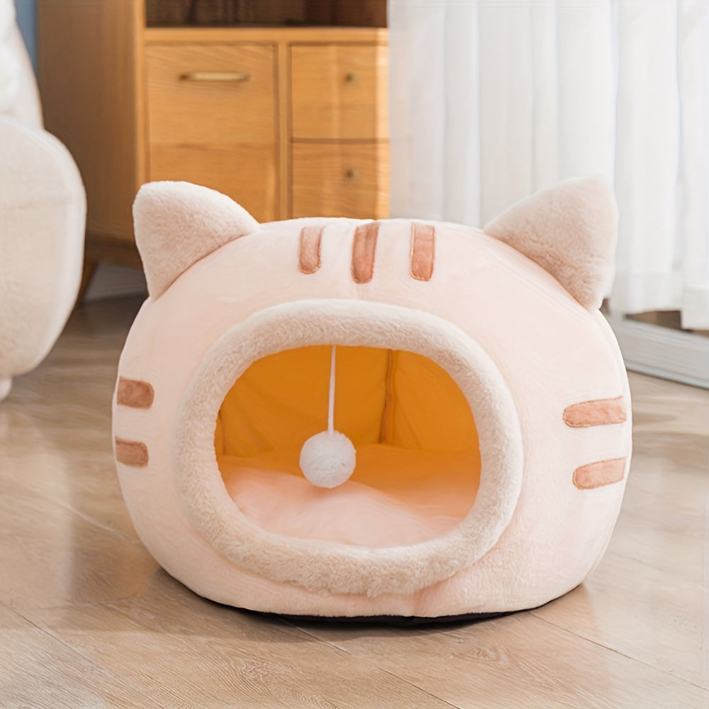 Four Seasons Warm and Soft Semi-closed Cat House, Non Slip Bottom Cat Shaped Cat Bed for Puppy Pet Bed