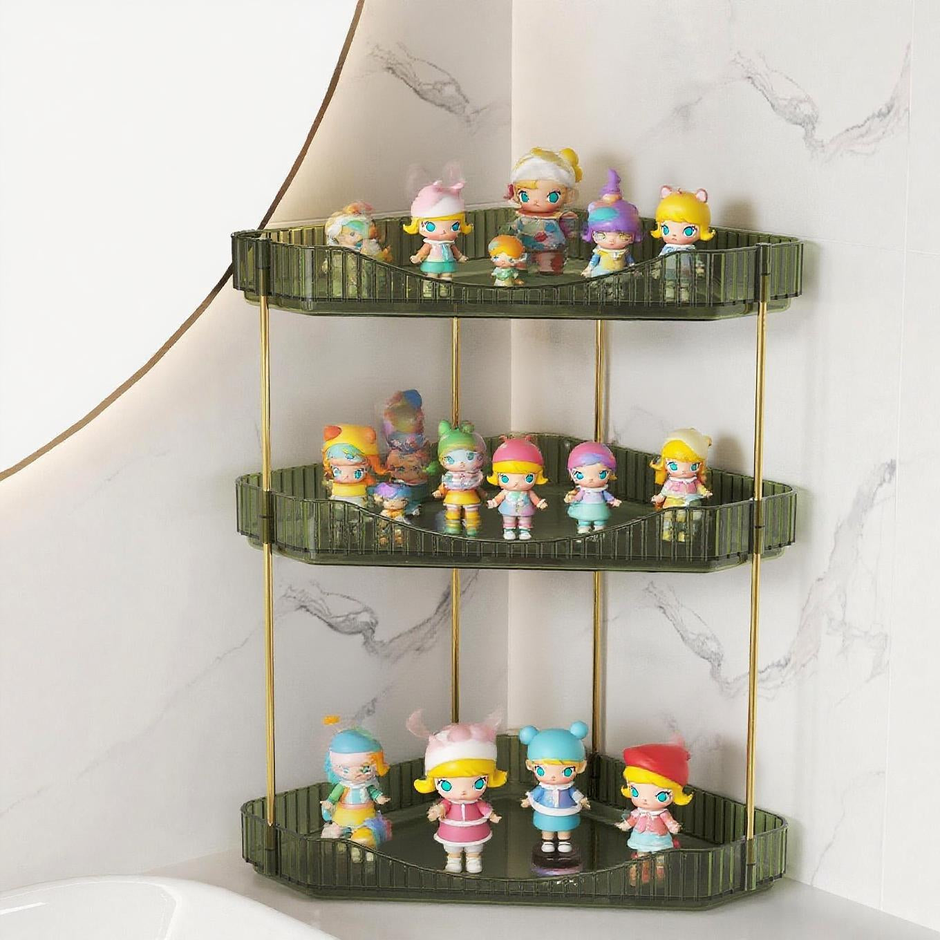 Bathroom Organiser Countertop Storage, Plastic Makeup Skincare Organiser, Vanity Perfume Trays Counter Shelf, Corner Shower Caddy, Corner Storage in Dresser, Bedroom, Kitchen