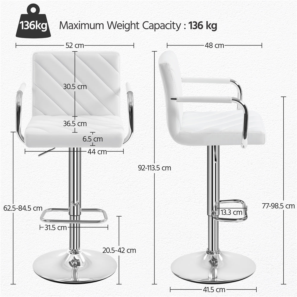 Costoffs 2PCS Bar Stools Counter Stools Kitchen Counter Chairs PU Leather Dining Chairs Modern Height Adjustable Swivel Bar Chairs with Backrest and Footrest