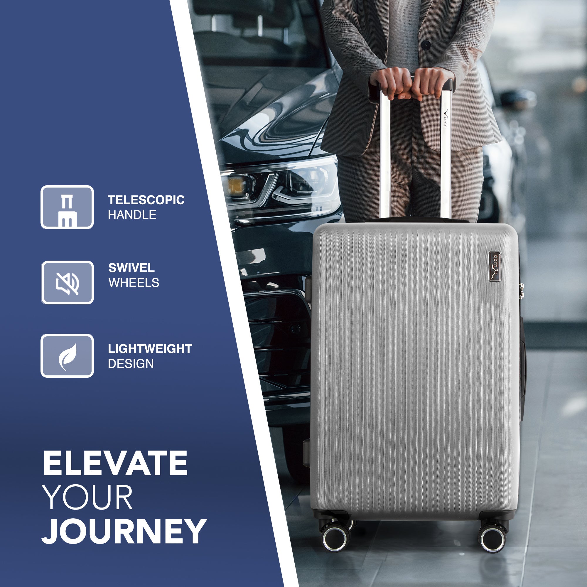 LUGG 65 x 25 x 44cm Vacay Suitcase ABS Luggage with TSA Indent Lock, Aluminium Trolley Handle, 360° Spinner Wheels, Water-Resistant & Durable Material - Airline Compatible (24inch)