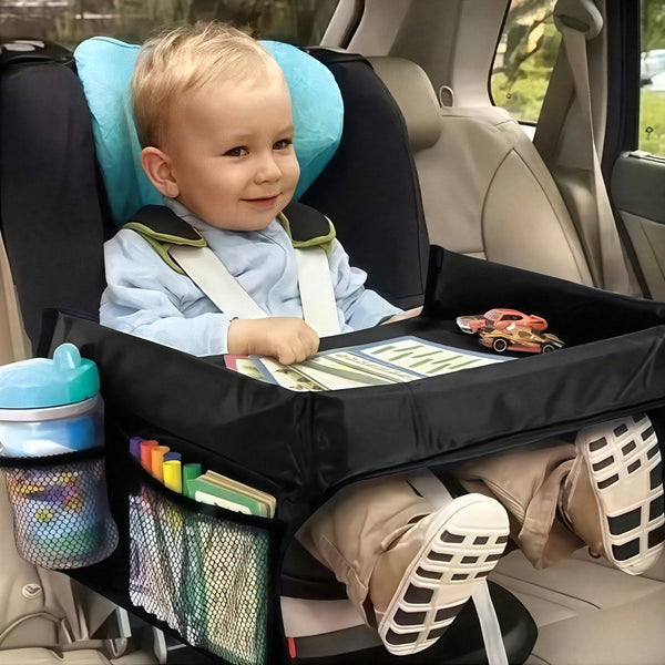 [Foldable Kids Activity Table] 1Pack Foldable Lightweight Kids Car Seat Travel Activity Table Board | Multifunctional Storage Car Tray, Expandable, Wall Mount, Polyester Material - Suitable for Airplane, Car and Home Outing U