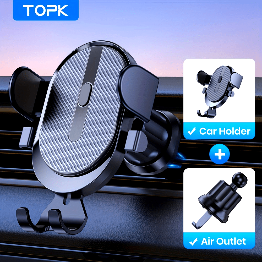 Phone Holder Mount, TOPK [Upgrade Auto Locking]  Phone Holder with Hook Clip for  Air Vent Compatible with iPhone  etc., Car Accessory, Travel Gadget, Compact Design, Secure Grip, Highquality Holder, Reliable Mount, Drivers,