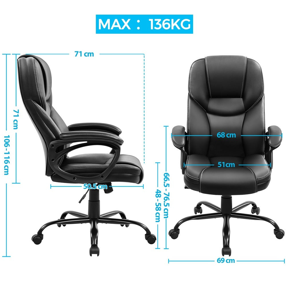 Costoffs Executive Office Chair Swivel Chair Faux Leather Manager Chair Big and Tall Office Chair High Back Computer Desk Chair with Swivel Seat, Black/White