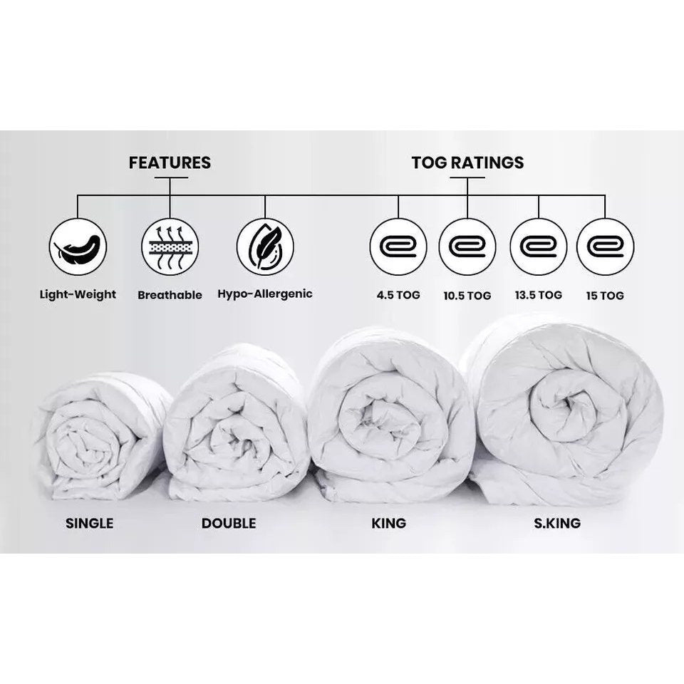 Luxury Hotel Style 1pc Duvet Quilt Insert Comforter Heavy Filling Breathable Fluffy– All Seasons Comfort – Lightweight Summer to Warm Winter – 4.5 10.5 13.5 15 Tog – Single Double Super King Bedding Size
