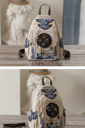 Retro Style Artistic Crafts Woven Pouch Leisure And Convenient Dual-use Canvas Chest Bag Multi-zipper