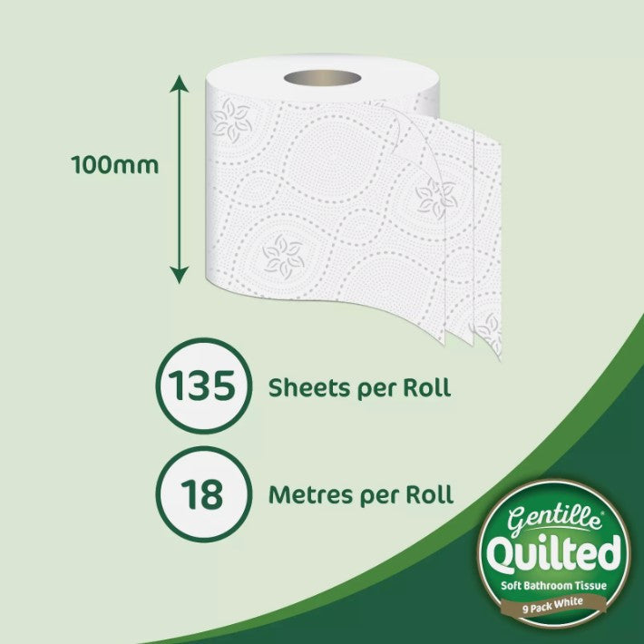 Gentille Quilted Aloe Vera Bathroom Tissue Luxury 3-Ply Toilet Paper Soft & Strong 90 Rolls Made in The UK