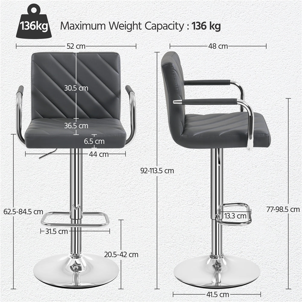 Costoffs 2PCS Bar Stools Counter Stools Kitchen Counter Chairs PU Leather Dining Chairs Modern Height Adjustable Swivel Bar Chairs with Backrest and Footrest