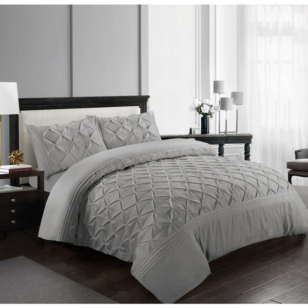 Luxury Pintuck Duvet Cover Set Double King Super King Soft Microfiber Pinch Pleat Bedding Set with Pillowcases White Silver Charcoal Pink