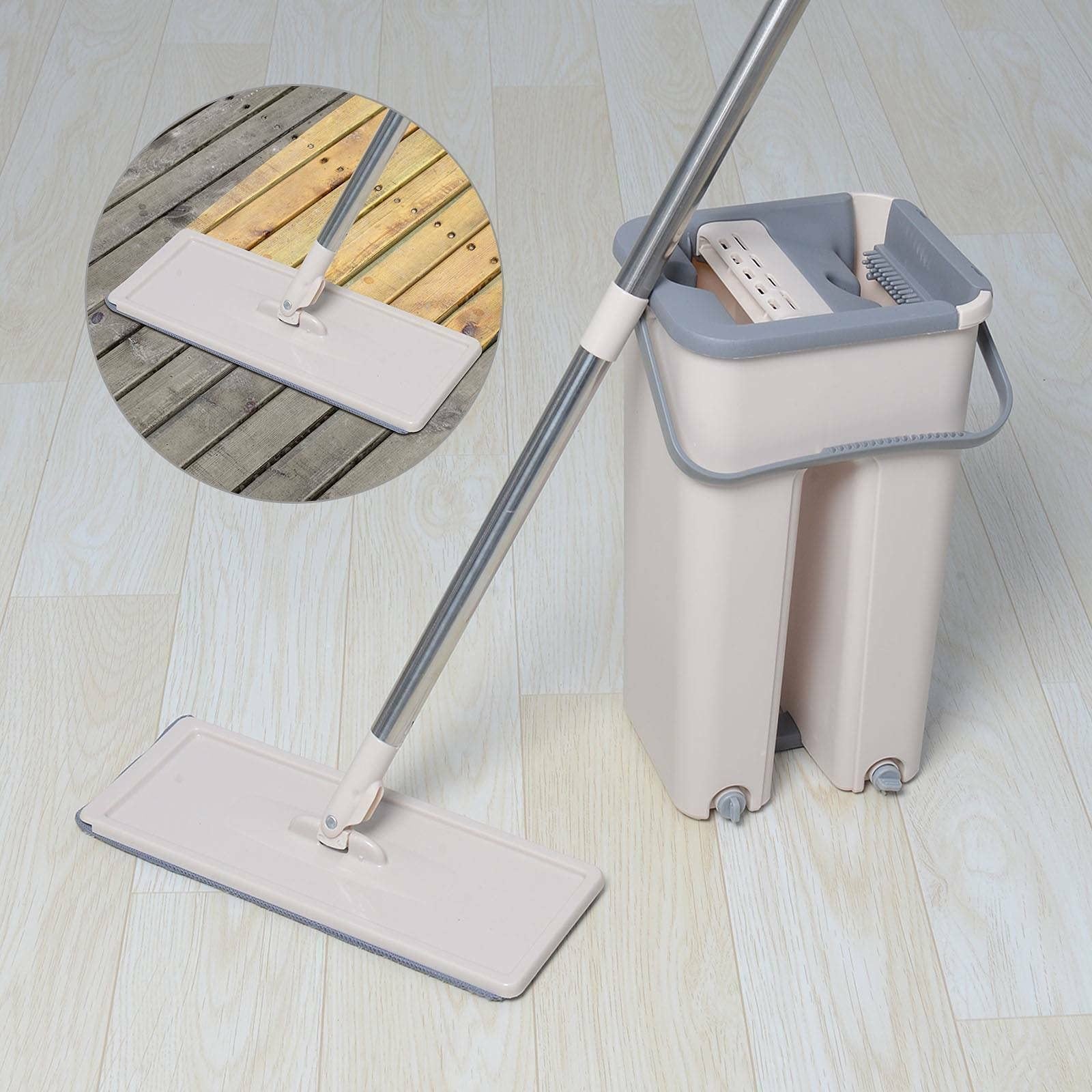 Mop Bucket Cleaning Kit, Including Mop and Bucket and Change the Mop Pad, Hand Wash Free Mop, Wet and Dry Mop, Multifunctional Bucket, Suitable for Tile, Marble, Wooden Floors, Cement Floor Cleaning, Reusable Mop Pads, Cleani