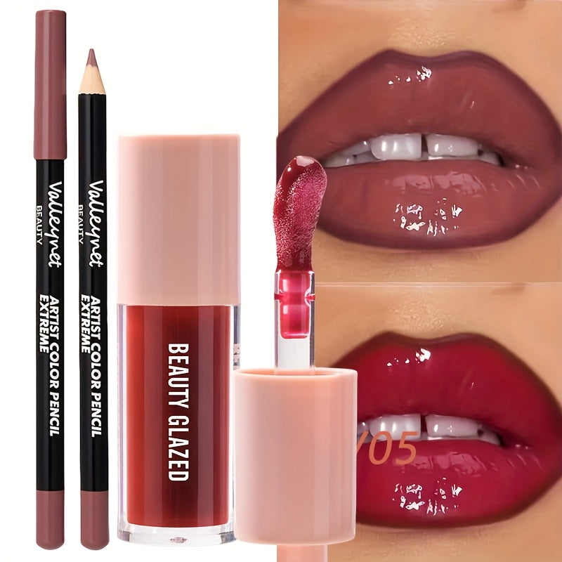 2pack/Set, Lip Liner + Lip Glaze, Matte, Moist And Shiny, Long-Lasting Color, Mixed Color System, Create Bright Lip Makeup, Lip Liner Pencil, Lip Gloss, Lip Lin, Lip Combo, Lip Liner And Lipgloss Set, Lip Liner Long Lasting,