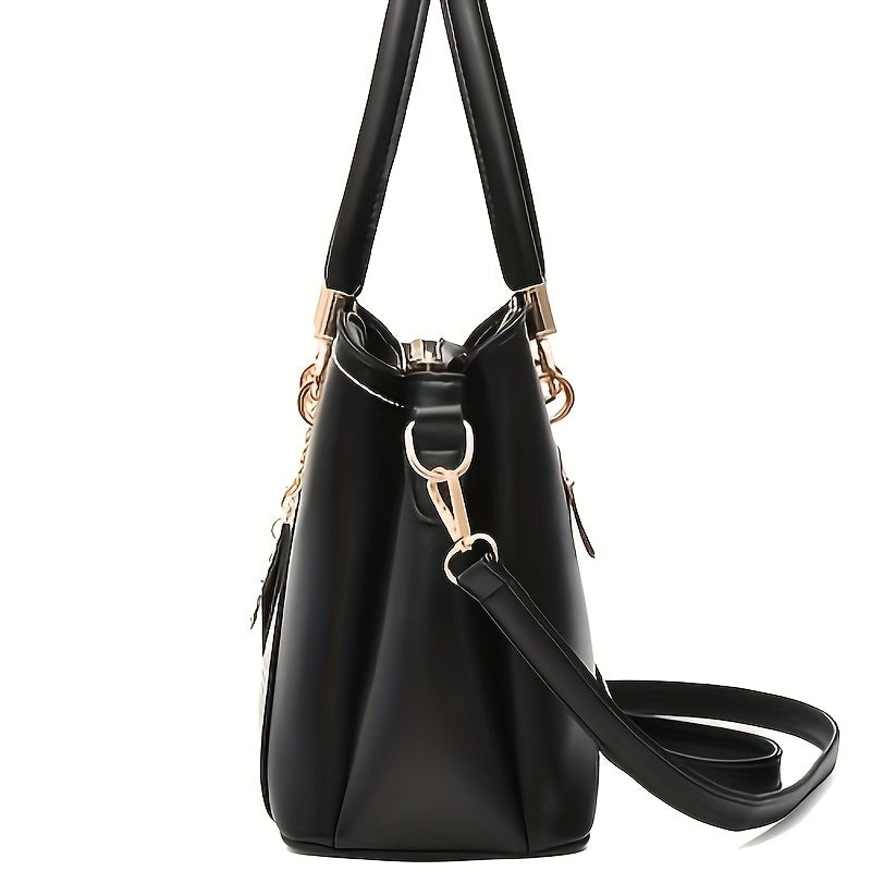 Elegant Women’s Two-Tone PU Handbag – Large-Capacity Fashion Satchel with Shoulder Strap