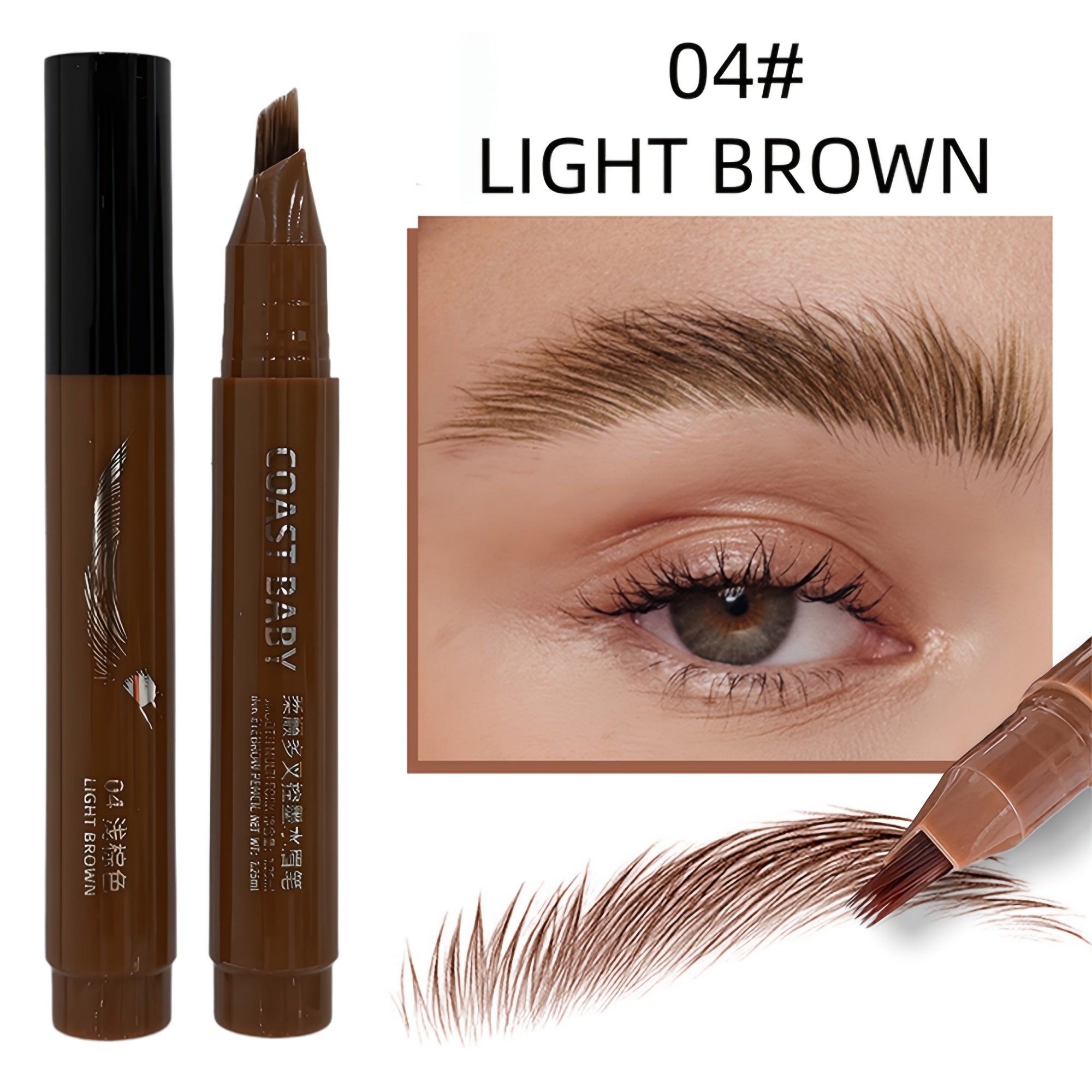Dual-Action Quick Water Eyebrow Pencil with Multi-Branch Brush Head Design: Defines Each Hairline with a Single Stroke, Precisely Fills in Hairline, Waterproof, Long-Lasting, Smudge-Proof. Three-Dimensional Hair Flow Technolo